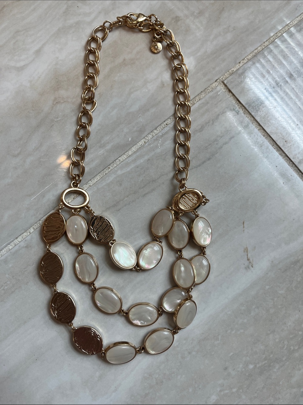 Talbots Gold-Tone Triple Strand Necklace with White Pearl-Effect Ovals